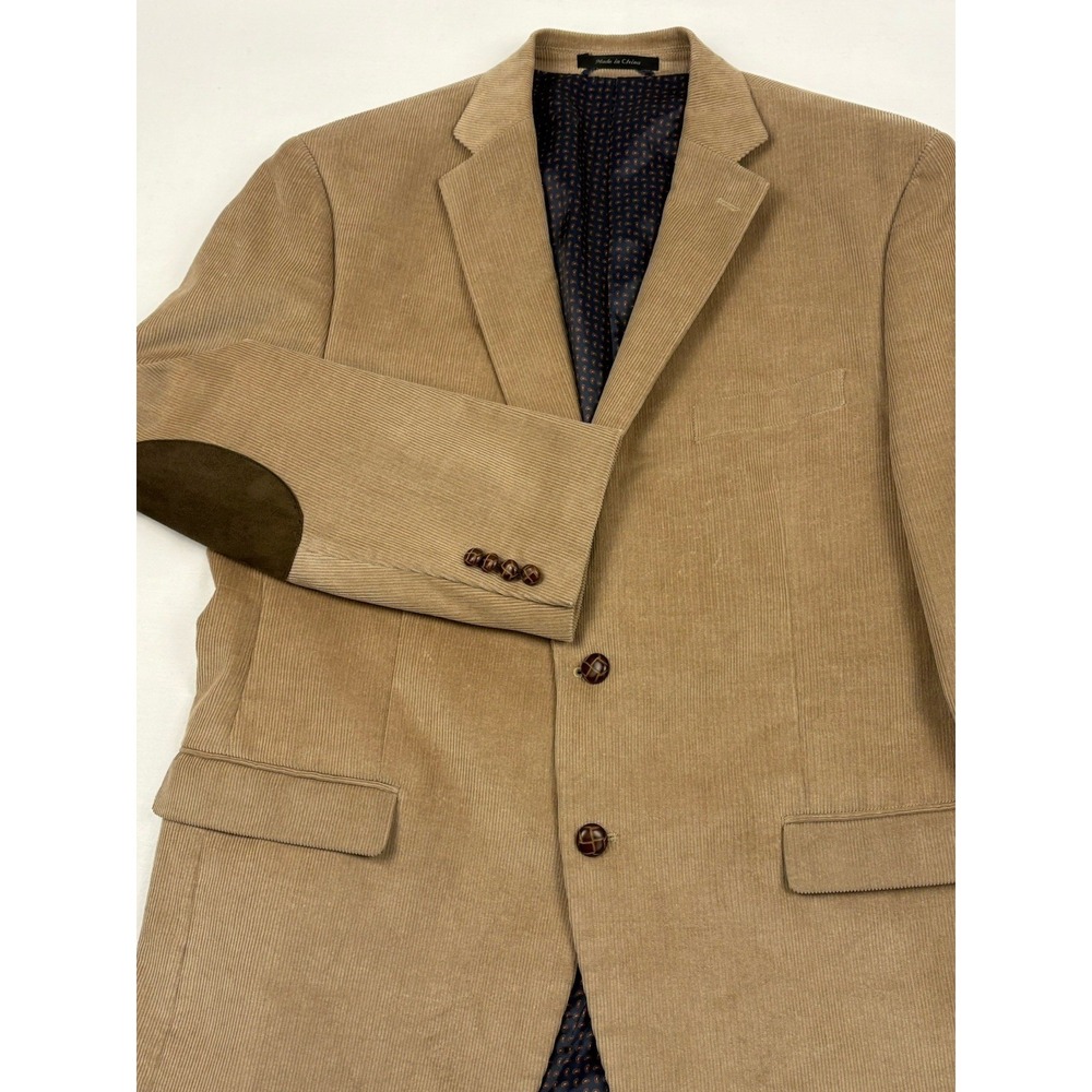 VTG Chaps Tan Corduroy Sport Coat Suede Elbow Patches Basket Weave Buttons 44R